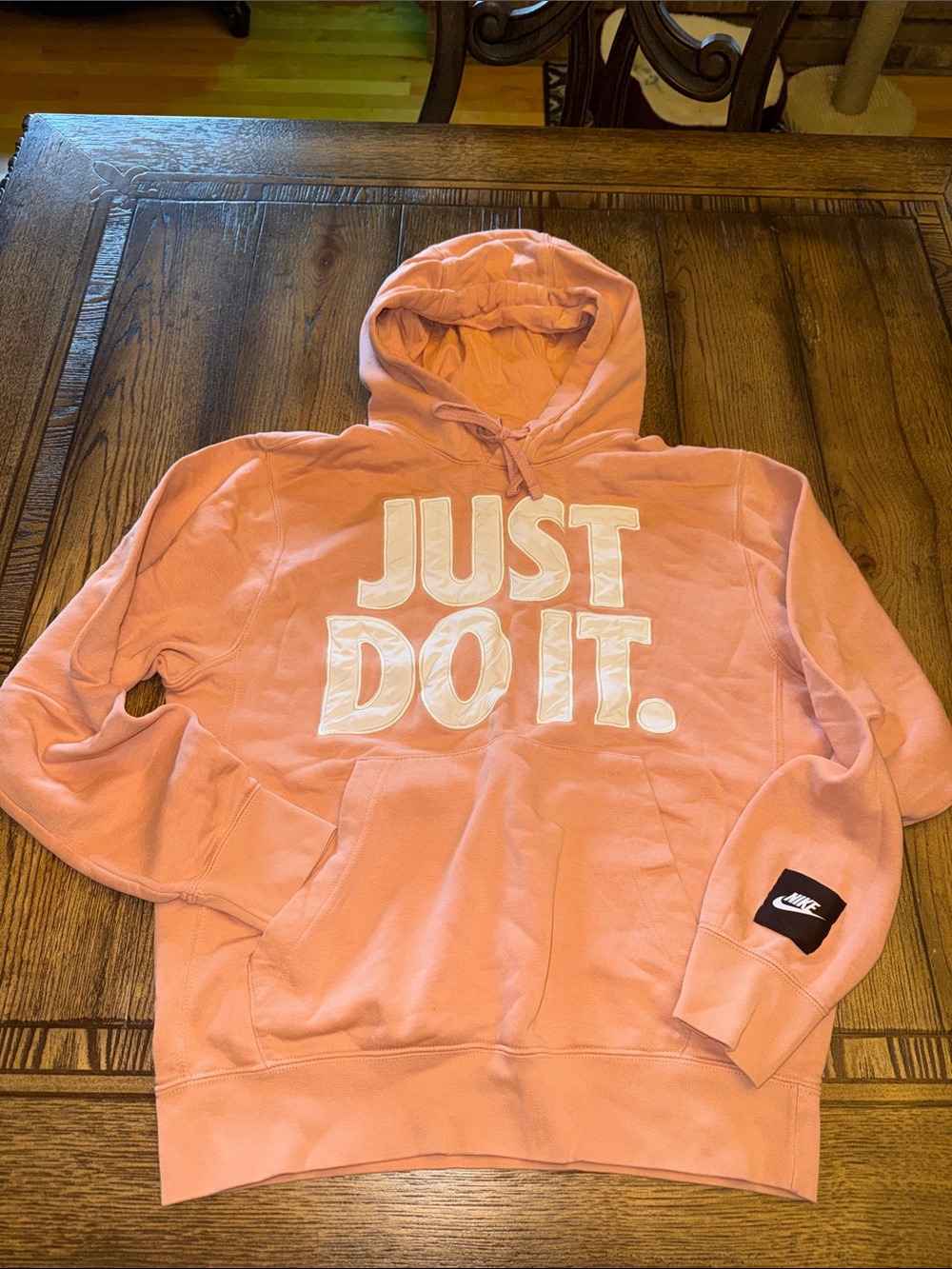 Nike Pink Hoodie with Bold White JUST DO IT. Logo